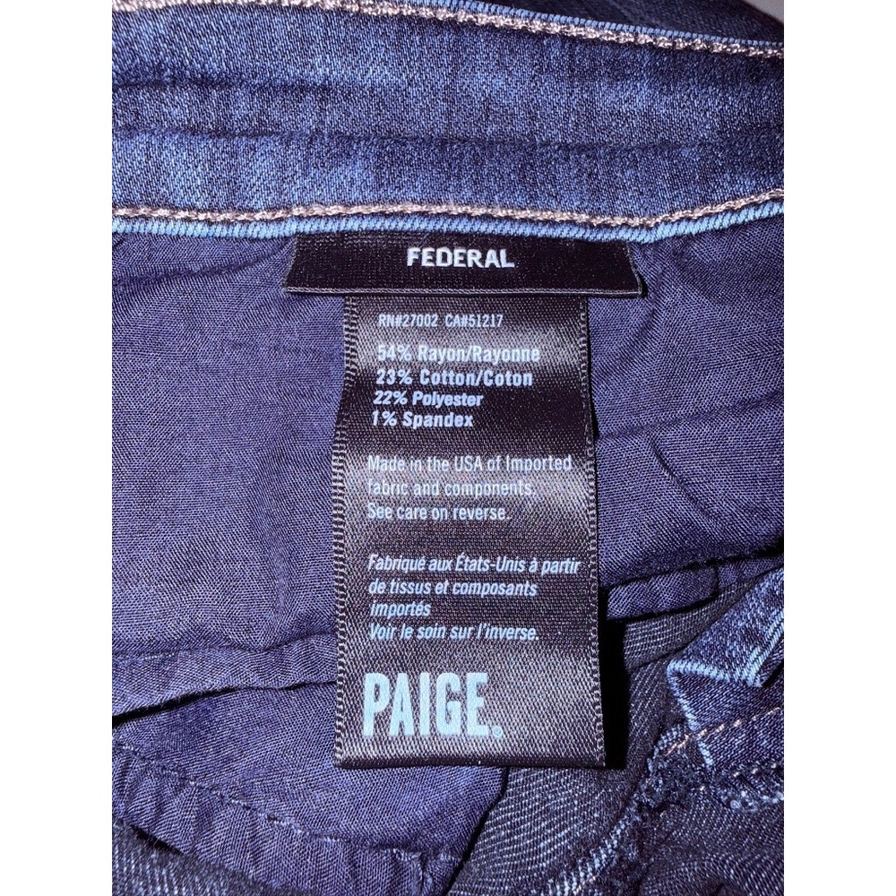 Paige Federal Slim Straight Jeans Mens 34 Dark Blue Excellent Transcend Denim - Picture 6 of 6